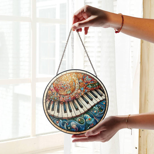 Piano Stained Glass Sun Catcher Piano Keys Light Catcher Window Hanging Home Decoration Pianist Gift for Piano Player