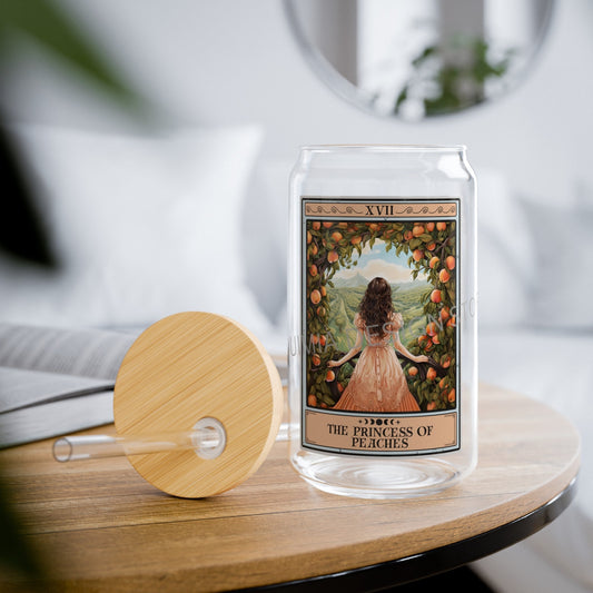 Peach Tarot Card Tumbler - 16oz Sipper Glass with Lid for Fruit Lovers