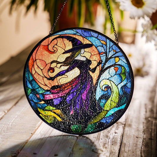 Halloween Witch Stained Glass SunCatcher Halloween Window Home Decor