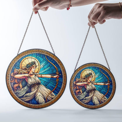 Artemis Stained Glass SunCatcher Greek Goddess Artemis Window Hanging Protection