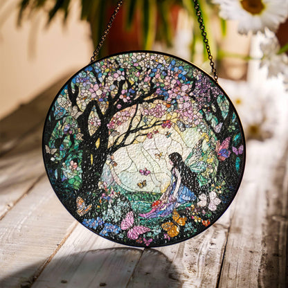 Enchanted Forest Stained Glass SunCatcher Fairy Window Hanging Enchanted Forest