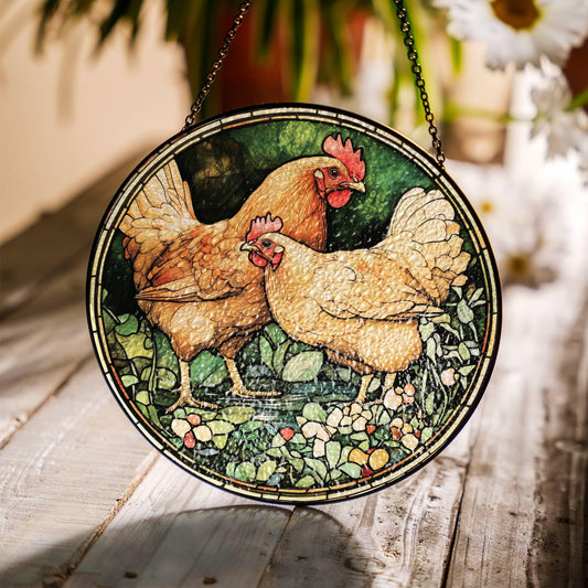 Chicken Stained Glass SunCatcher Farm Animal Window Hanging Home Decor Gift