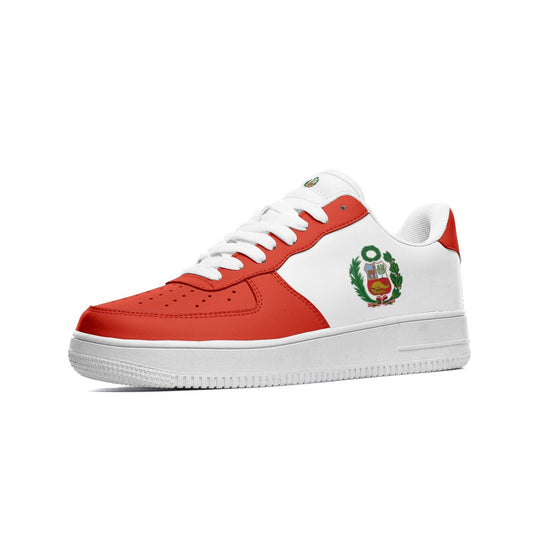 Peru Flag Sneakers, Peruvian Colors Unisex Low Top Vegan Leather Sneakers