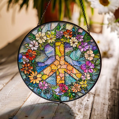 Peace Sign Stained Glass SunCatcher Peace Symbol Light Catcher Window Decor Art