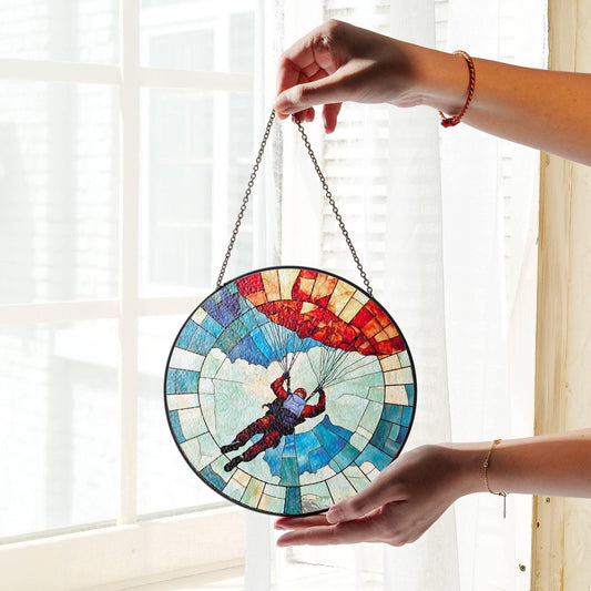 SkyDiving Stained Glass Sun Catcher - Parachute Window Hanging Decor Sky Diver Gift