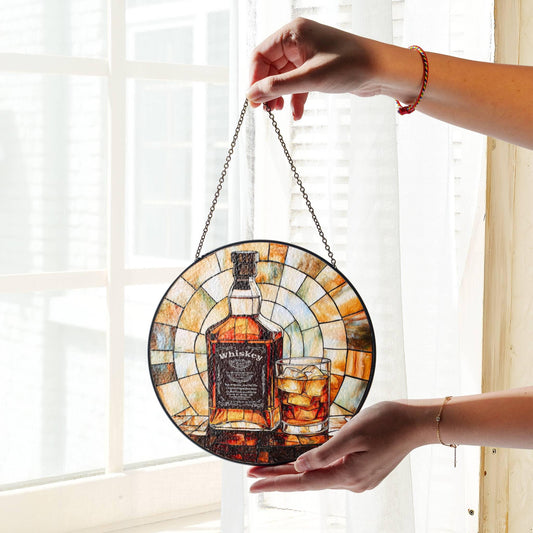 Whiskey Stained Glass SunCatcher Whisky Window Hanging Home Decor