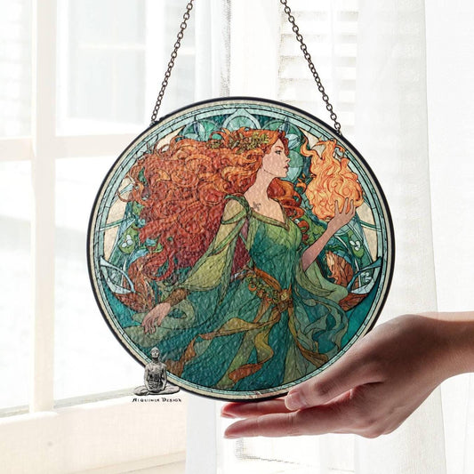 Brigid Stained Glass SunCatcher - Irish Celtic Goddess Window Hanging Decor