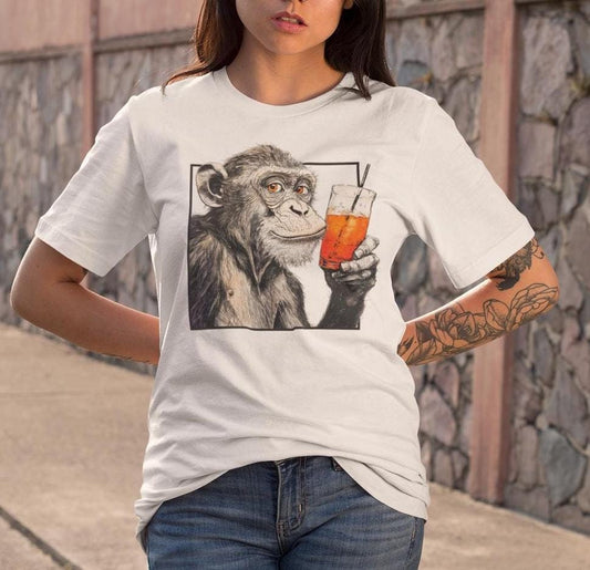 Monkey Drinking Cocktail Shirt Aperol Spritz T- Shirt, Monkey Aperol Spritz Tee