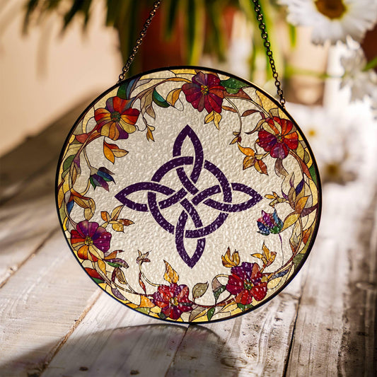 Witch Knot Stained Glass Sun Catcher Celtic Witches Knot Light Catcher Wiccan Window Hanging Protection Charm Home Decoration Pagan Gift