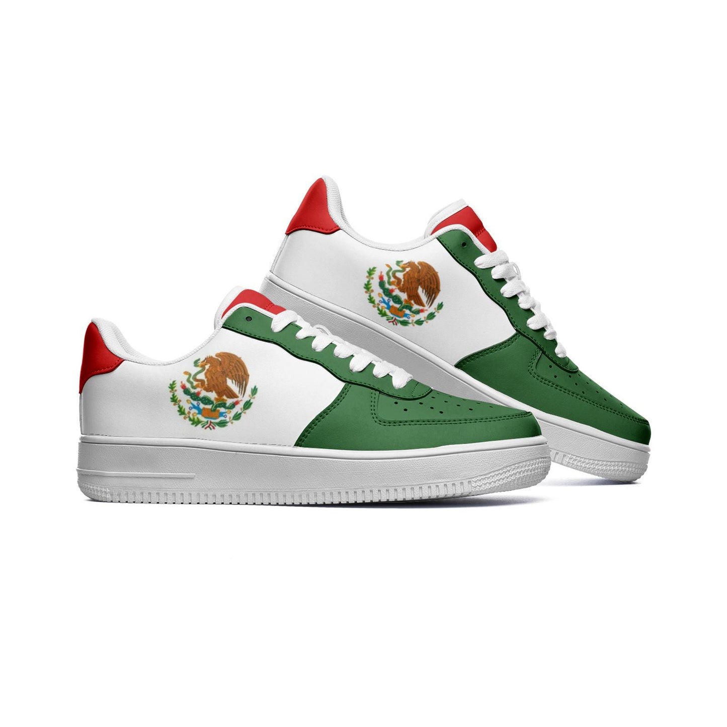 Mexico Flag Sneakers Mexico Colors Unisex Low Top Vegan Leather Sneakers