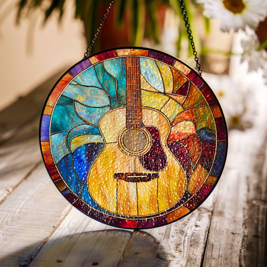 Guitar Stained Glass Sun Catcher Guitar Light Catcher Window Hanging Home Decoration Guitarist Gift