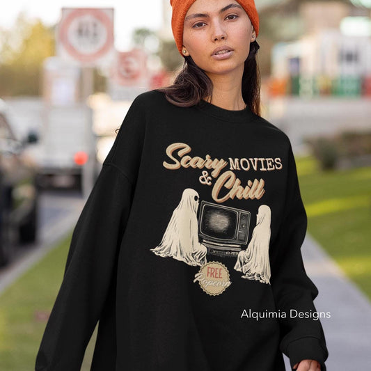 Vintage Halloween Sweatshirt - Scary Movies  Chill Ghost Sweater