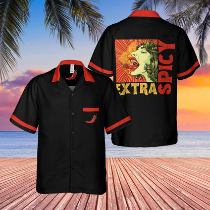 Extra Spicy Button Down Shirt with Pocket, Spicy Food Short-sleeve Hawaiian Shirt Spicy Chili Foodie Shirt