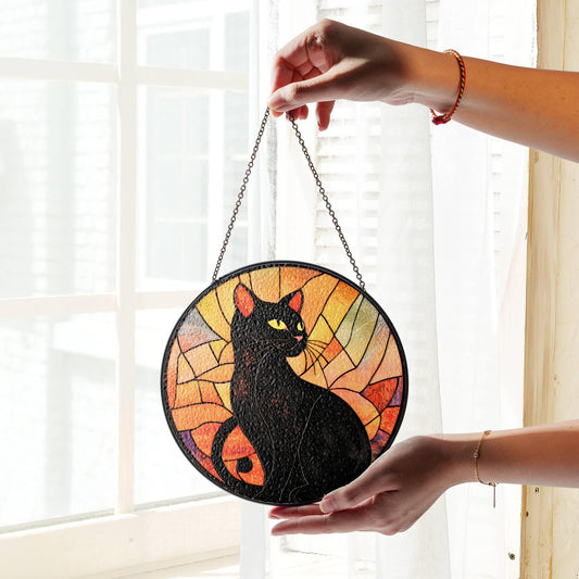 Black Cat Stained Glass Cat SunCatcher Window Hanging Cat Owner Gift