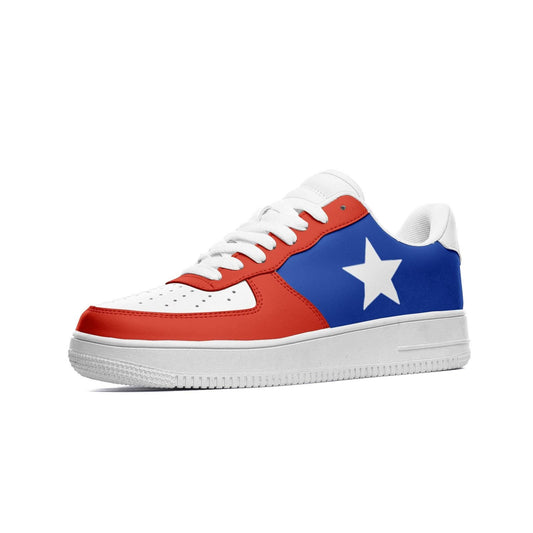 Chile Flag Sneakers, Chilean Colors Unisex Low Top Vegan Leather Sneakers