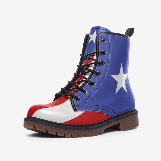 Puerto Rico Flag Boots, Vegan Leather Combat Boots Boricua Shoes