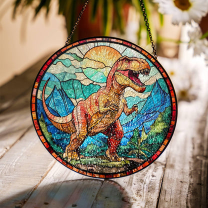 T-Rex Stained Glass SunCatcher - Dinosaur Window Hanging Decor Gift