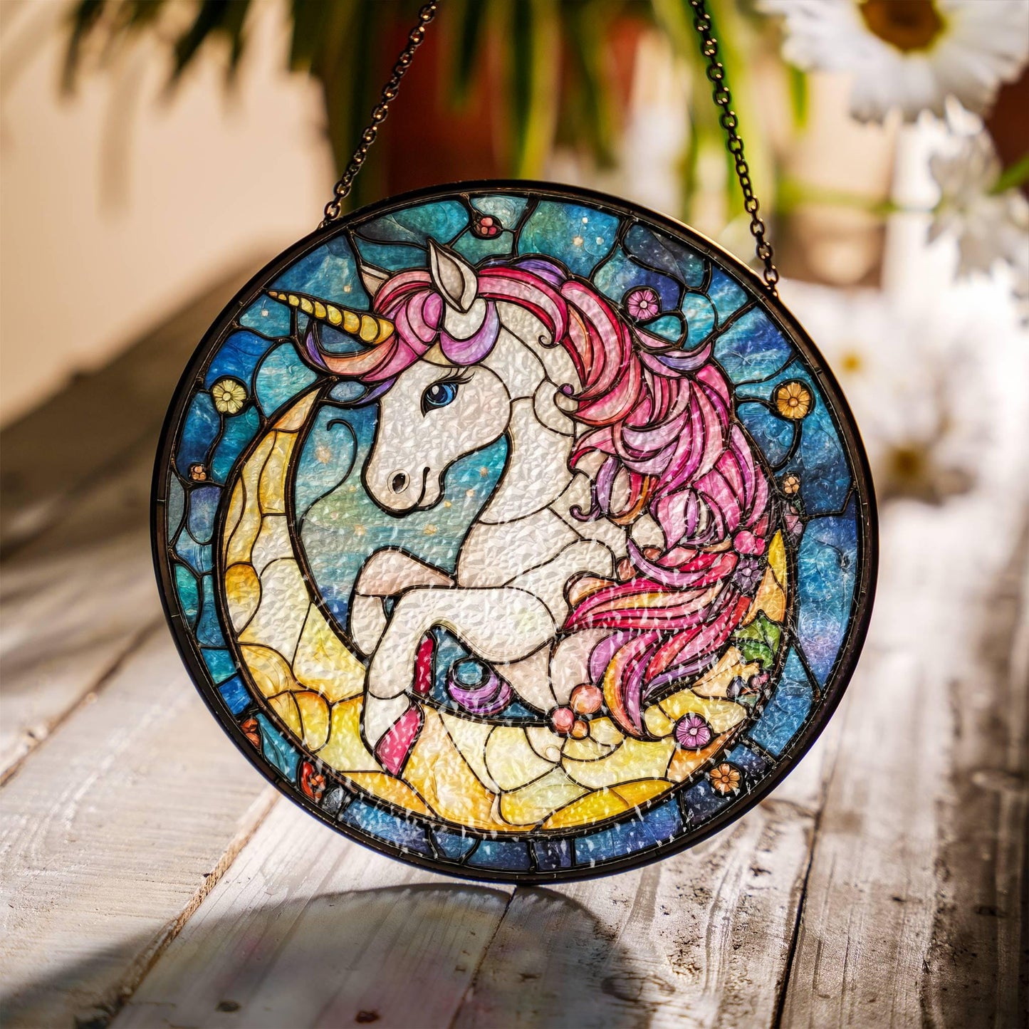 Unicorn Stained Glass SunCatcher Unicorn Window Hanging Home Decoration