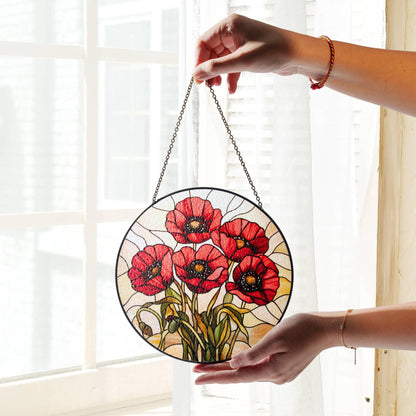California Poppy Stained Glass SunCatcher Window Hanging Home Poppy Flower Art