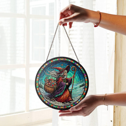 La Befana Suncatcher Faux Stained Glass Baboushka Christmas Ornament Decor