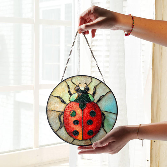Ladybug Stained Glass SunCatcher Lady Bug Art Window Hanging Good Luck