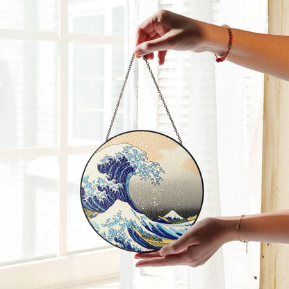 The Great Wave off Kanagawa Stained Glass SunCatcher Window Hanging Decor Art