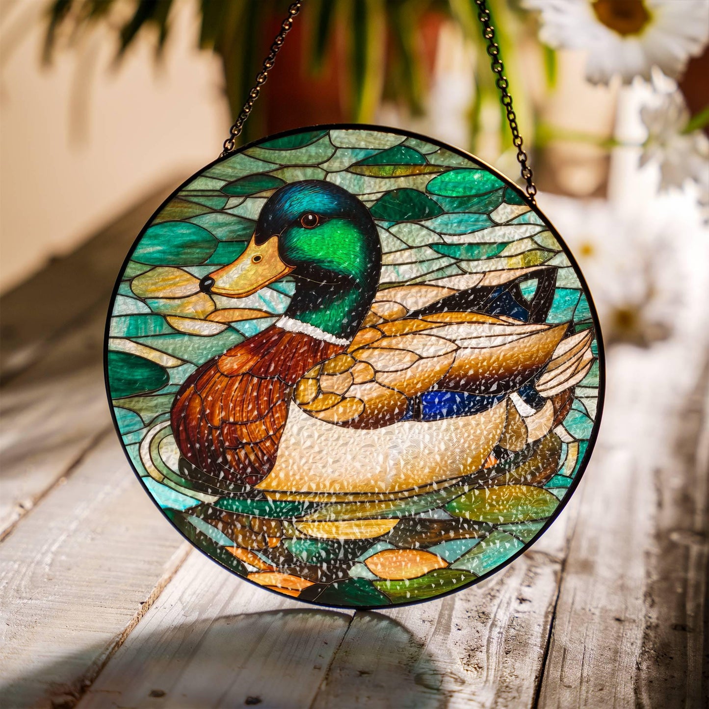 Mallard Duck Stained Glass SunCatcher Duck Window Hanging Home Decoration