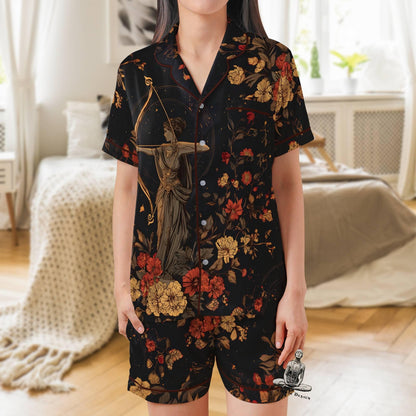 Artemis Pajamas Set Short Sleeves, Artemis Greek Goddess Woman's Satin Pajama