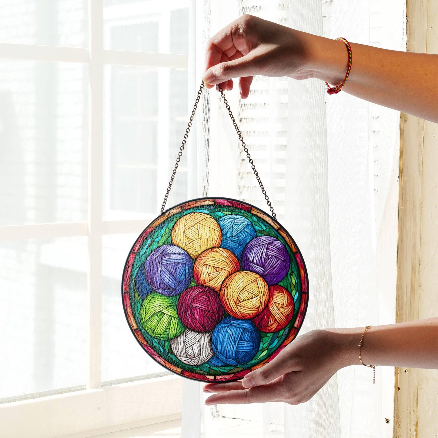 Yarn Stained Glass Sun Catcher - Crochet Window Hanging for Knitters and Yarn Lovers