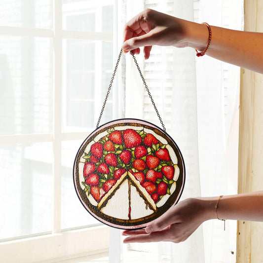 Strawberry Cake Stained Glass SunCatcher Cake Art Light Catcher Window Decor