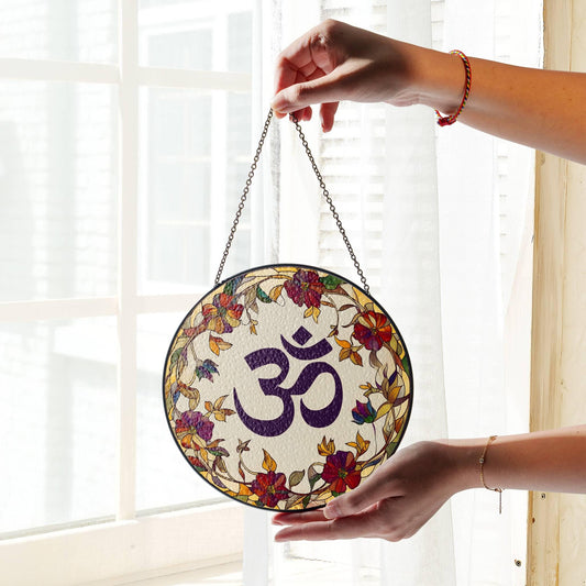 Om Stained Glass San Ohm SunCatcher Light Catcher Aum Window Hanging Protection