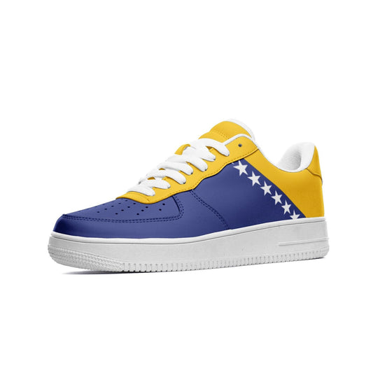 Bosnia and Herzegovina Flag Sneakers, Bosnia Colors Unisex Low Top Vegan Leather