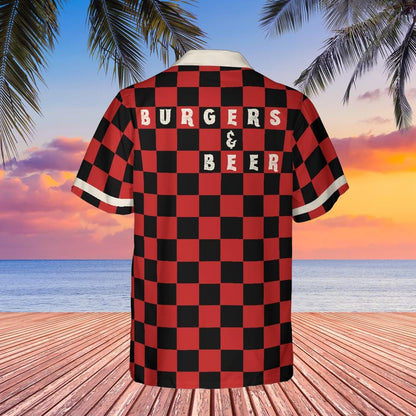 Burgers & Beer Button Down Shirt, Foodie Shirt Short-sleeve Hawaiian Shirt Funny Burger and Beer Hamburger Lover Gifts