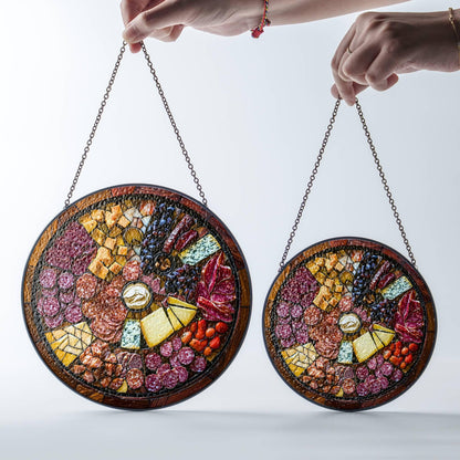 Charcuterie Board Stained Glass SunCatcher Foodie Gifts Window Hanging Decor