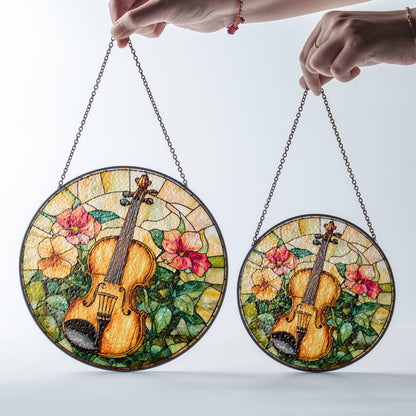 Violin Stained Glass Sun Catcher - Violinist Window Hanging Decoration