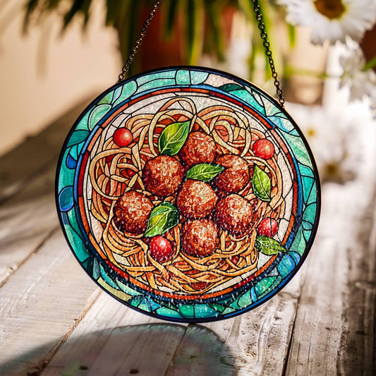 Italian Food Sun Catcher - Pasta Stained Glass Window Hanging Decor