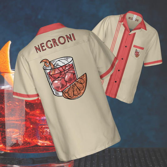 Negroni Button Up Shirt with Pocket, Negroni Shirt Short-sleeve Hawaiian Shirt Cocktail Tee Bartender Shirt