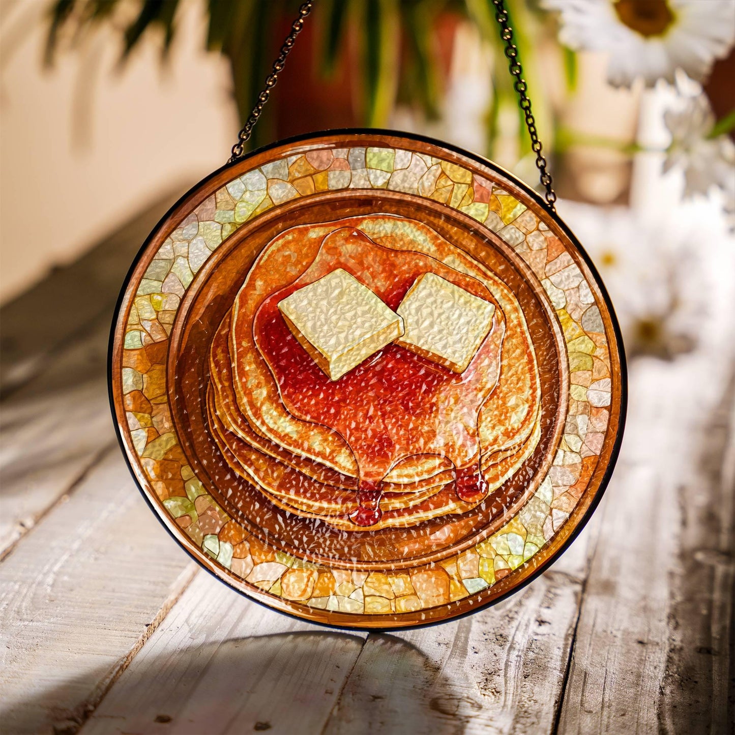 Pancake Stained Glass Pancakes SunCatcher Window Hanging Breakfast Decor