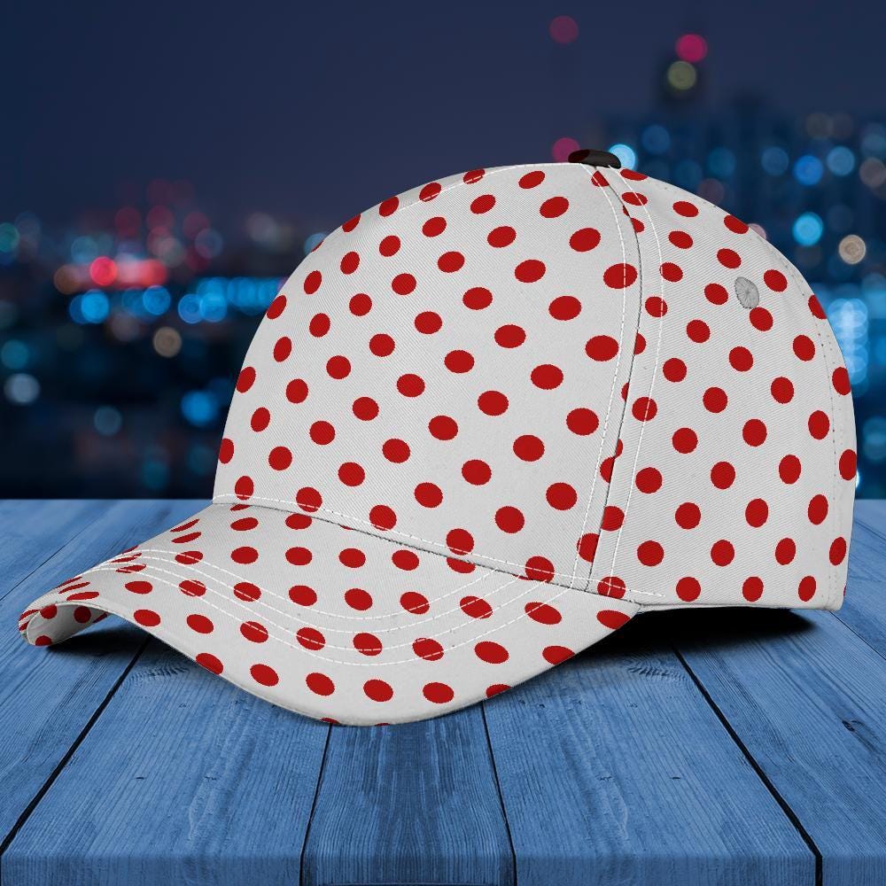 Red Polka Dot Cap, Red White Polka Dots Hat, Baseball Cap