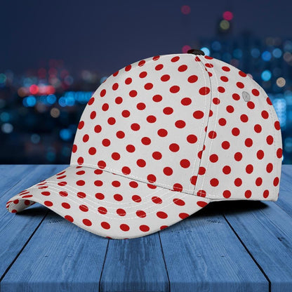 Red Polka Dot Cap, Red White Polka Dots Hat, Baseball Cap