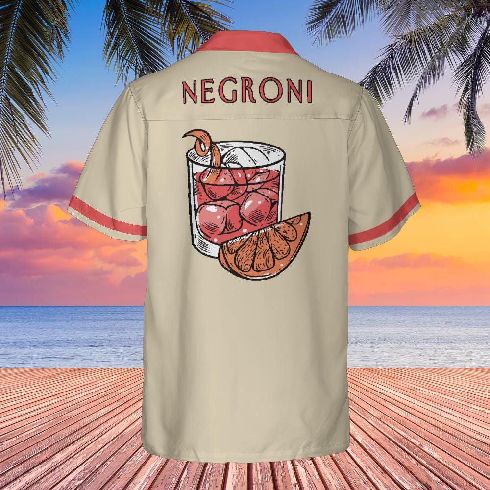 Negroni Button Up Shirt with Pocket, Negroni Shirt Short-sleeve Hawaiian Shirt Cocktail Tee Bartender Shirt