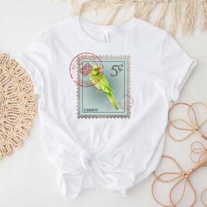 Parrot Postage Stamp Shirt, Bird Lover