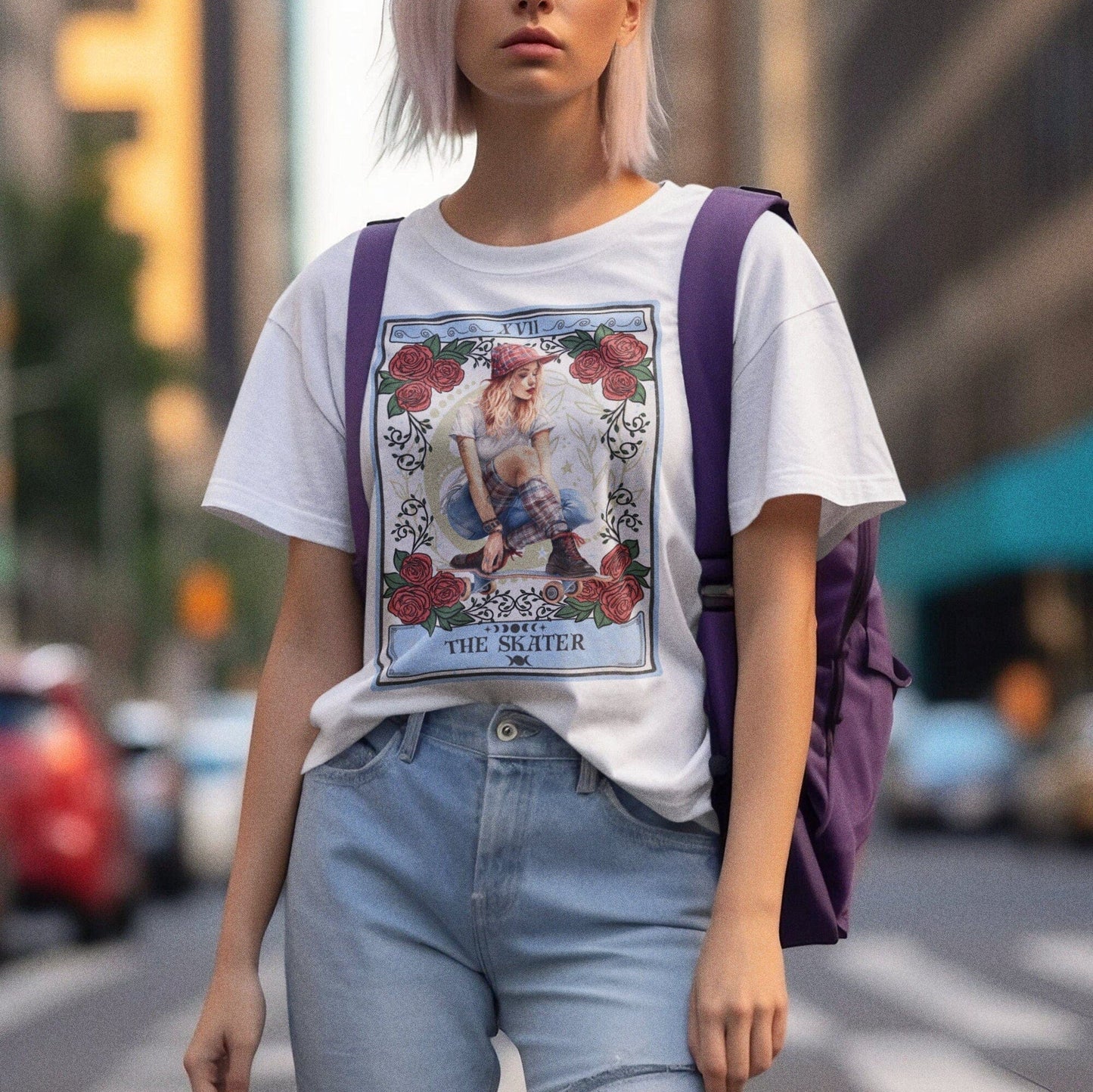 The Skater Tarot Card Shirt, Skateboarding Girl