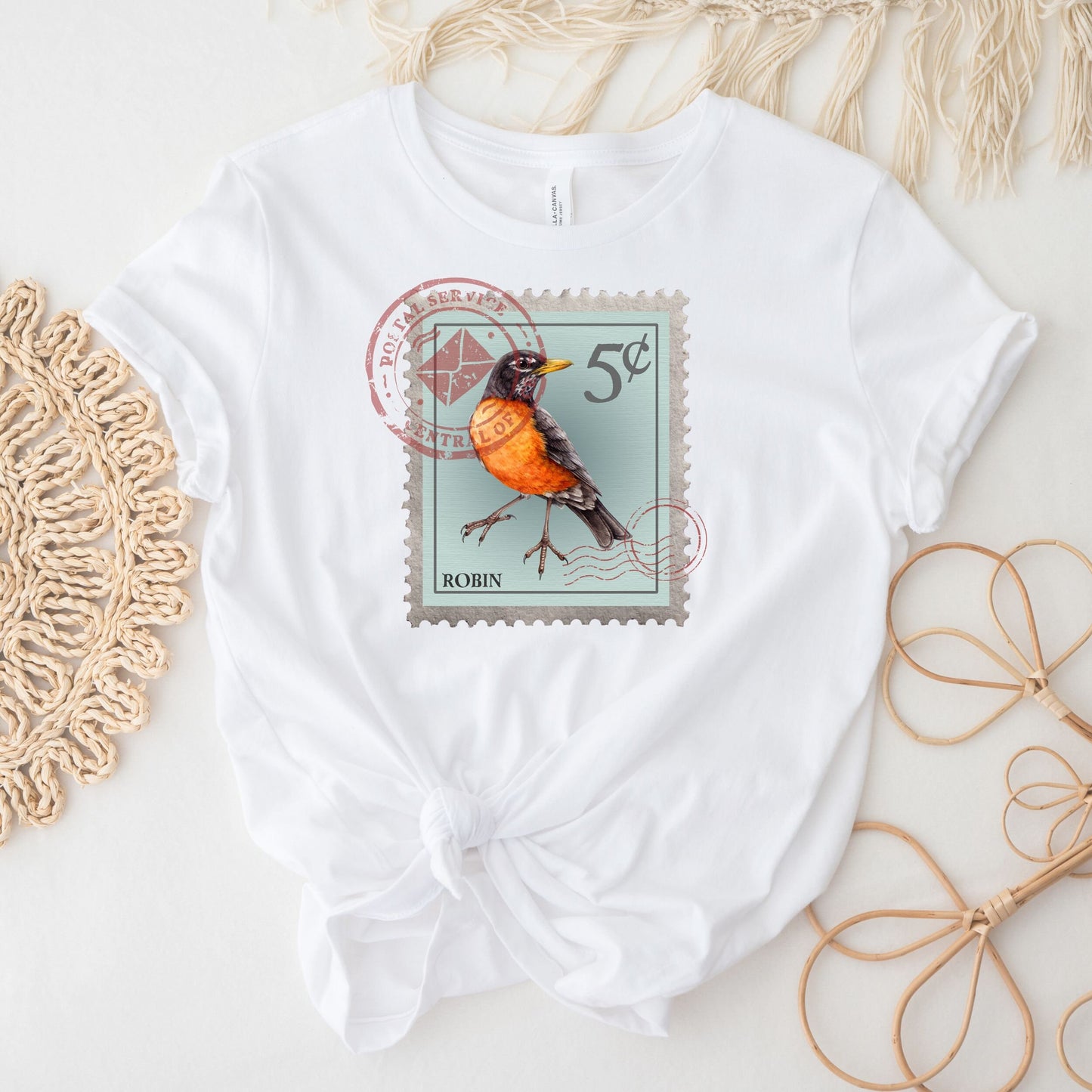 Robin Bird Postage Stamp Shirt