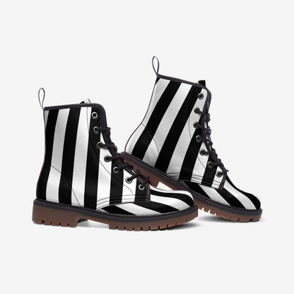 Black White Stripes Boots