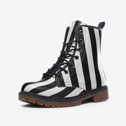 Black White Stripes Boots