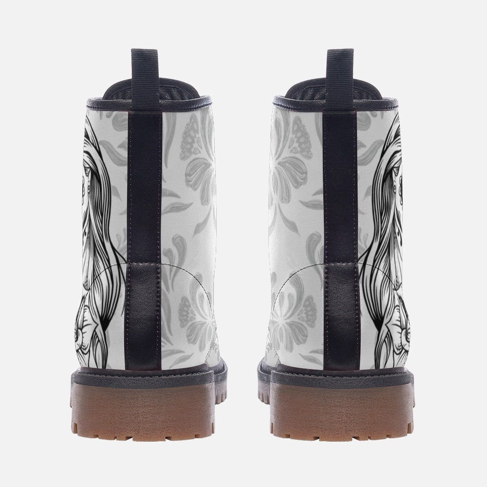 Sugar Skull Boots Black and White