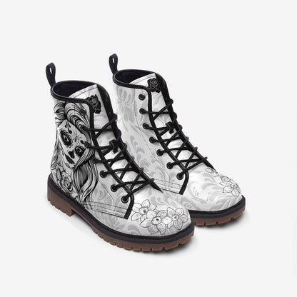 Sugar Skull Boots Black and White