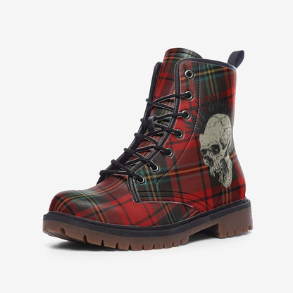 Punk Rock Boots Skull Red Black Tartan Plaid