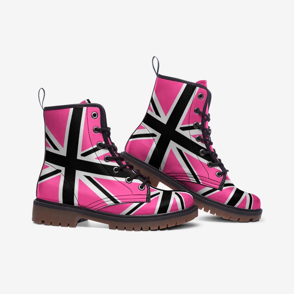 Pink Punk Rock Boots UK Flag Union Jack